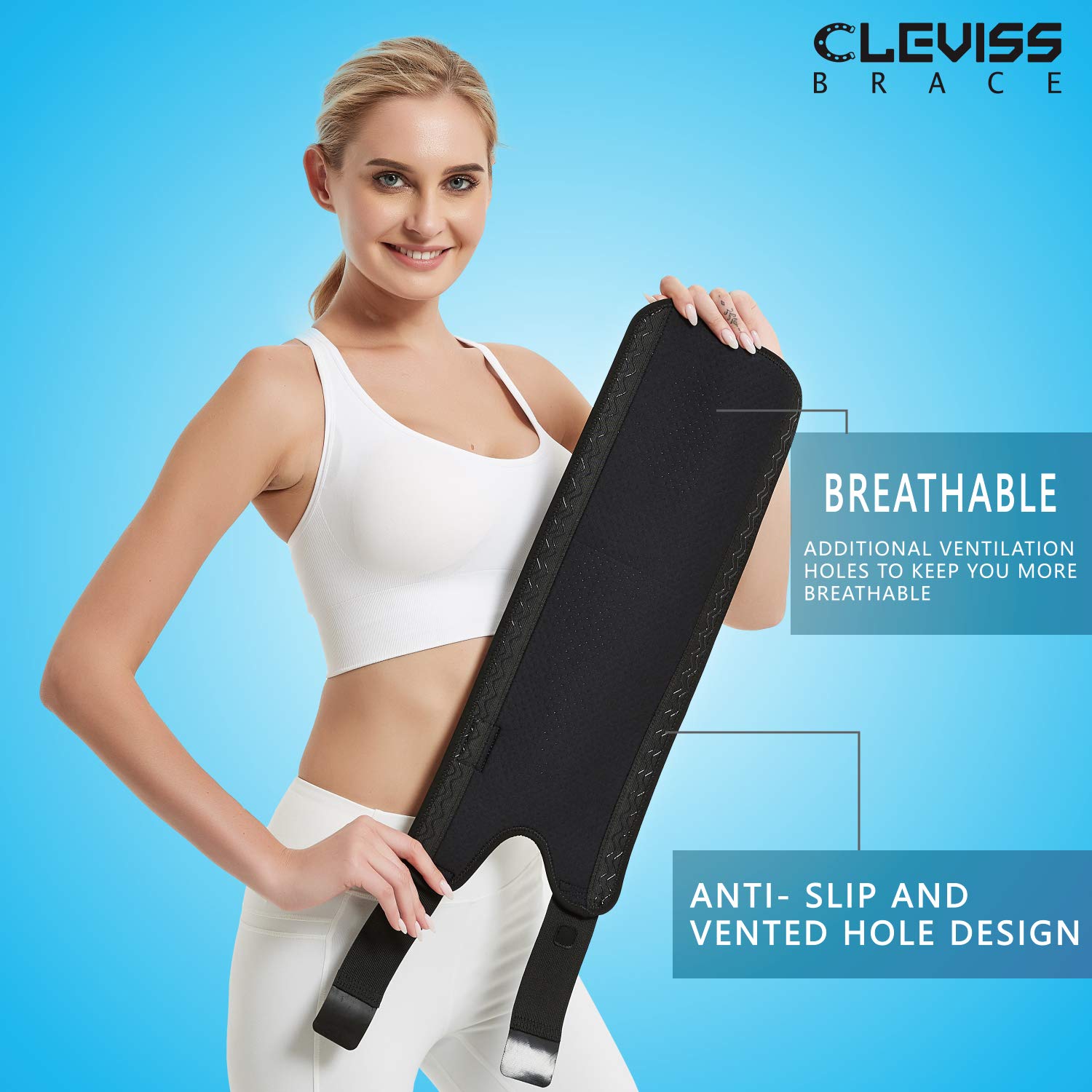 ClevissBrace Adjustable Thigh Brace Support, Compression Hamstring Quad Wraps Prevent Leg Sprains, Strains, Tendonitis Injury, Compression Sleeve with Anti- Slip Silicone Strips for Men and Women: Industrial & Scientific