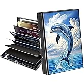 BREIDMKFM Metal Wallet,Credit Card Holder for Women Men,Thin Slim Mini Aluminum Wallet RFID Blocking Holder Travel Hard Case Small Business Card Holder ID Case,Blue Dolphin Sea