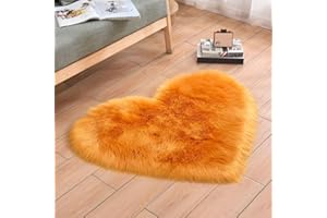 ZuTKekon Faux Fur Sheepskin Heart Shaped Area Rugs, 16"x20" Luxurious Wool Love Floor Carpets Bathroom Non-Slip Mat for Home Decor Nursery Living Room Bedroom Pet Kids and Baby Room (Yellow Camel)