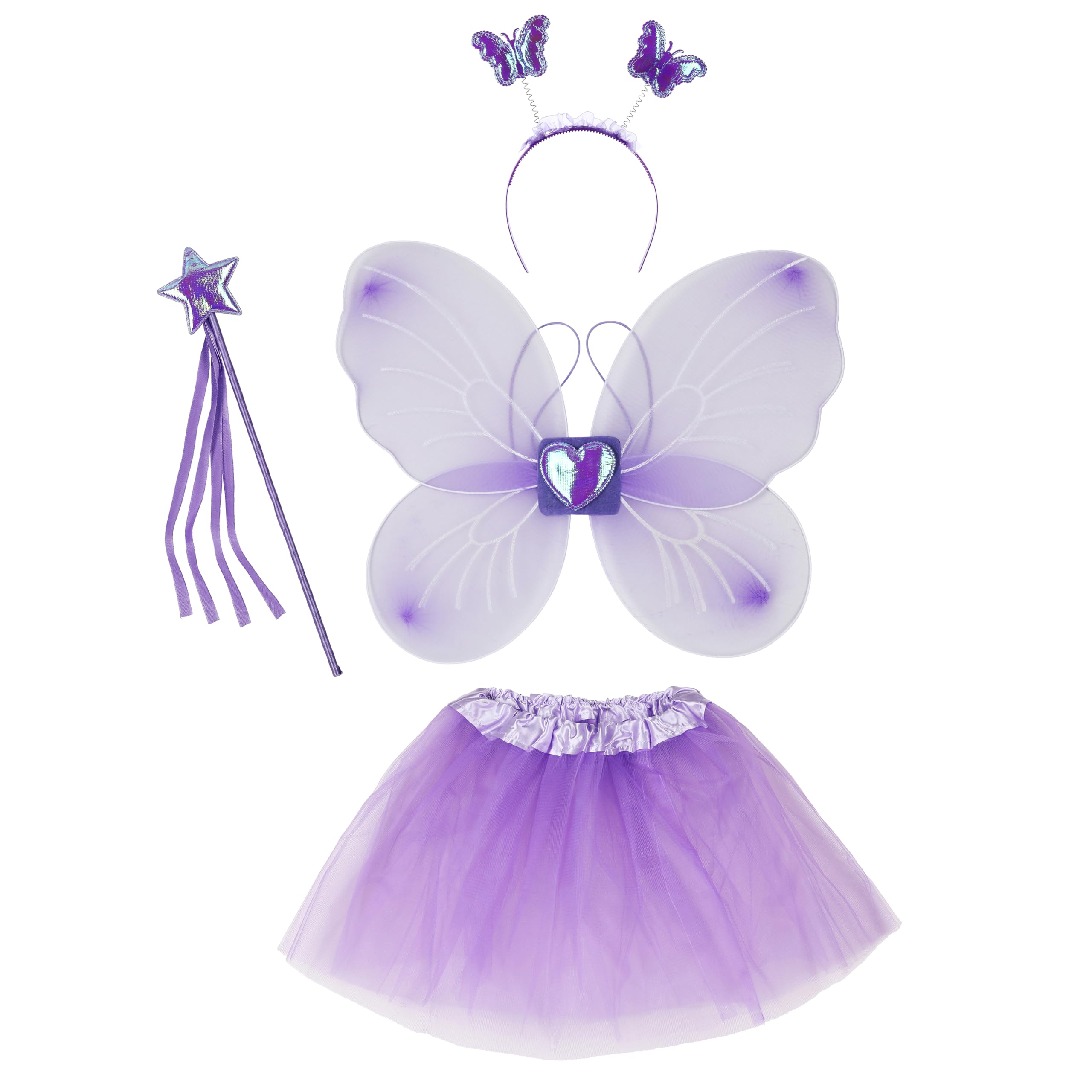 KarneLux Kids Fairy costume set 4 pcs. for girls - Butterfly, princess costume with tutu, wings, magic wand and headband for Dress up - age 3-8 years