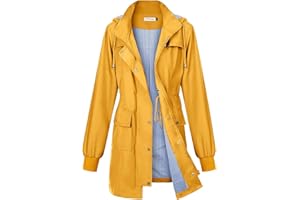 PITINAN Rain Jackets For Women Waterproof Rain Coats with Hood Lightweight Windbreaker Outdoor Trench Coat