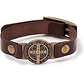 Intercession™ St Benedict Genuine Leather Protection Bracelet - Made in Brazil (Medium - Brown)