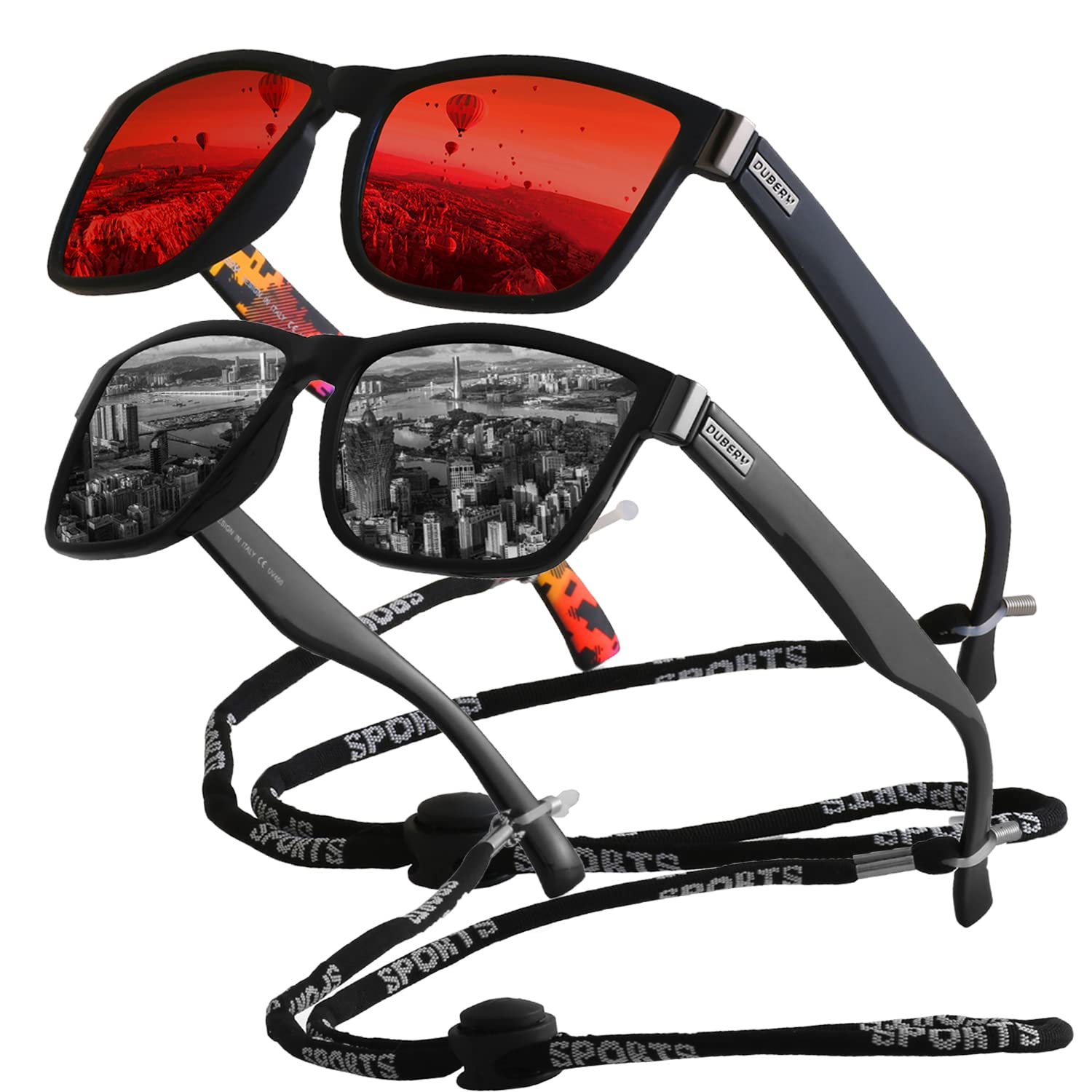 yoofun Polarized Sunglasses for Men Cycling Driving Fishing 100% UV Protection (Black&Red)