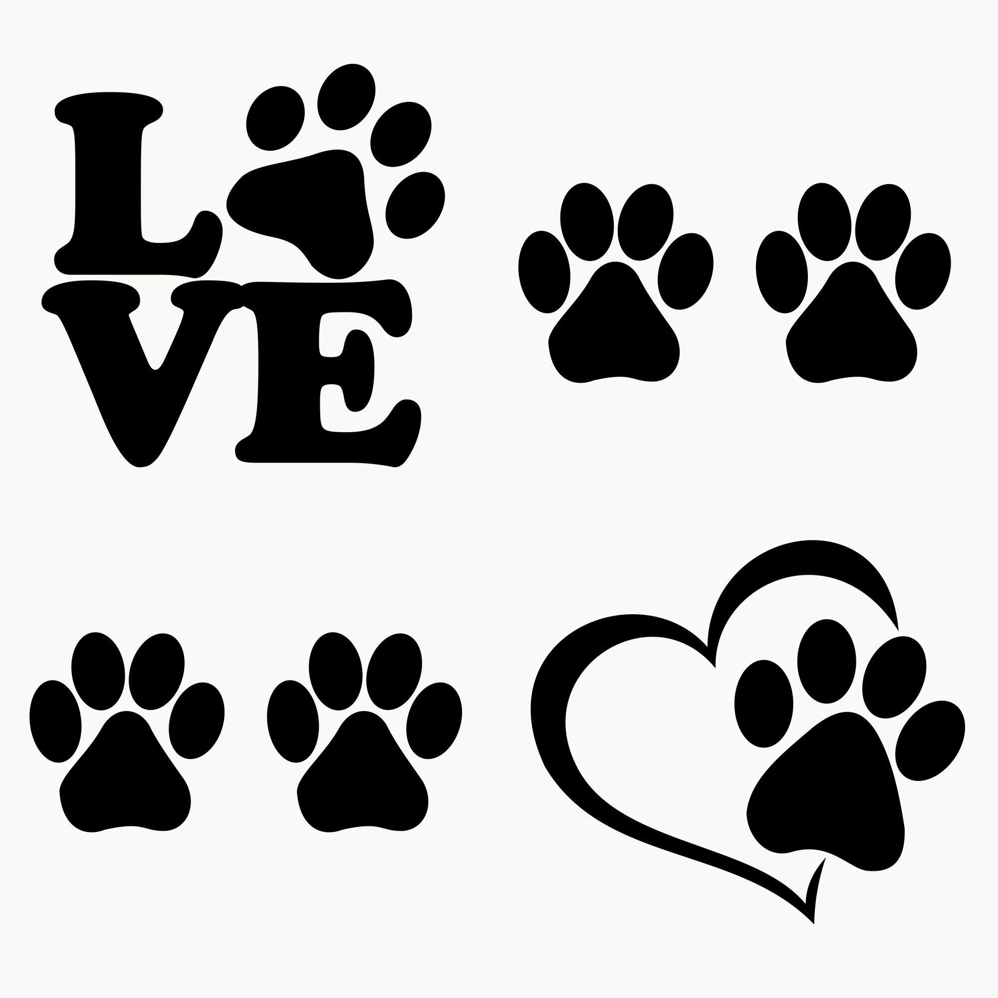 Autodomy Cat/Dog Paw Prints Heart Paw Love 6 Units | Black Paw Print Car Stickers Outdoor Use | Paws Board Car Sign Resistant to Rain, Sun, and Car Wash (Black)