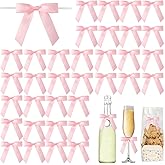 50 Pcs Pink Satin Ribbon Twist Tie Bows 2.76×2.95 inch – Premade Small Bows for Gift Wrapping Treat Bags Wedding Baby Shower Party Favor Decorations