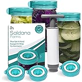 Easy Fermenter Fermentation Kit, Includes 3 Fermenting Lids for Wide Mouth Mason Jars & Oxygen Extractor Pump, Mason Jar Airlock Lid For Fermenting Kimchi, Pickle, & Sauerkraut