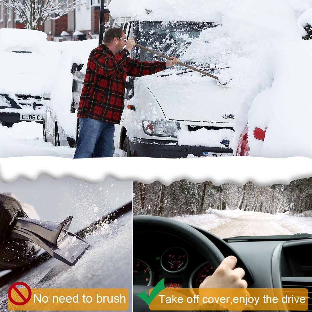 GOOACC Magnetic Windshield Cover, 8 x 2 Magnets Windshield Snow Cover - Car shade - Sun Shade - No More Scraping - Door Flaps Windproof Fits Most Iron Hood and Roof Car, SUV, Truck, Van with 92\