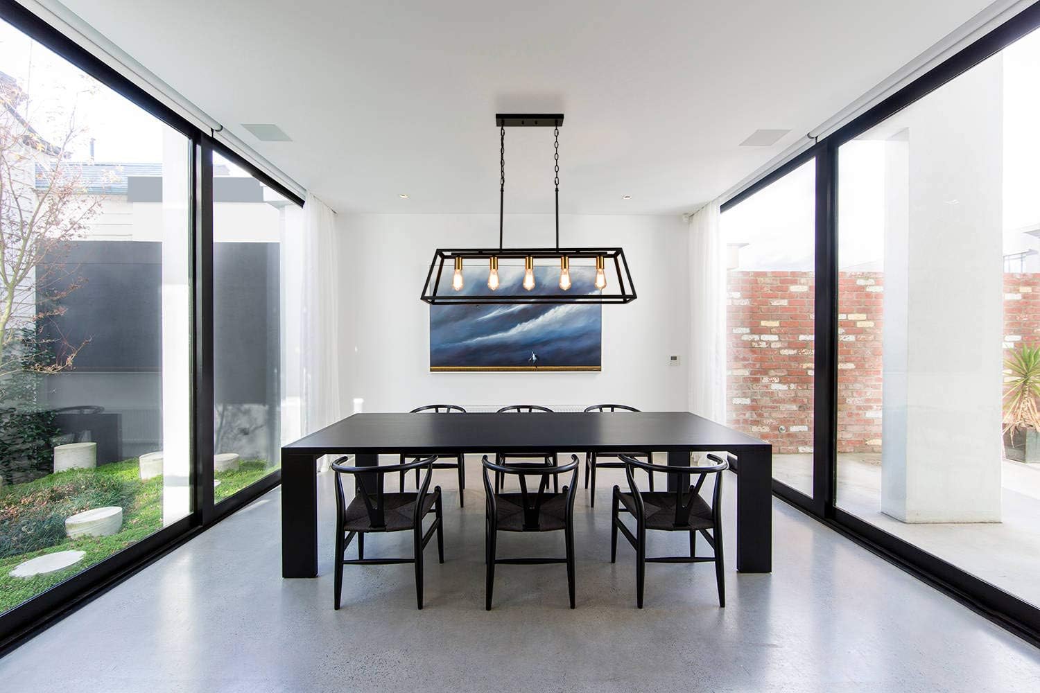 5-Light Kitchen Island Pendant Lighting, Industrial Island Chandelier with Metal Adjustable Chain for Dinning Room Kitchen - - 