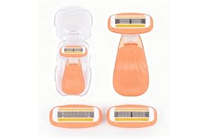 Keropy Mini Travel razor Kit for women with moisturizing bar - 1 Handle and 3 Cartridges - Extra Smooth 5-blade With Case for Close Shaving - Orange