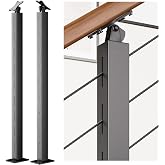 Deck Man 2 Pack Cable Railing Post Stainless Steel Adjustable Angle Intermediate Post for 1/8" Deck Cable Railing, Black
