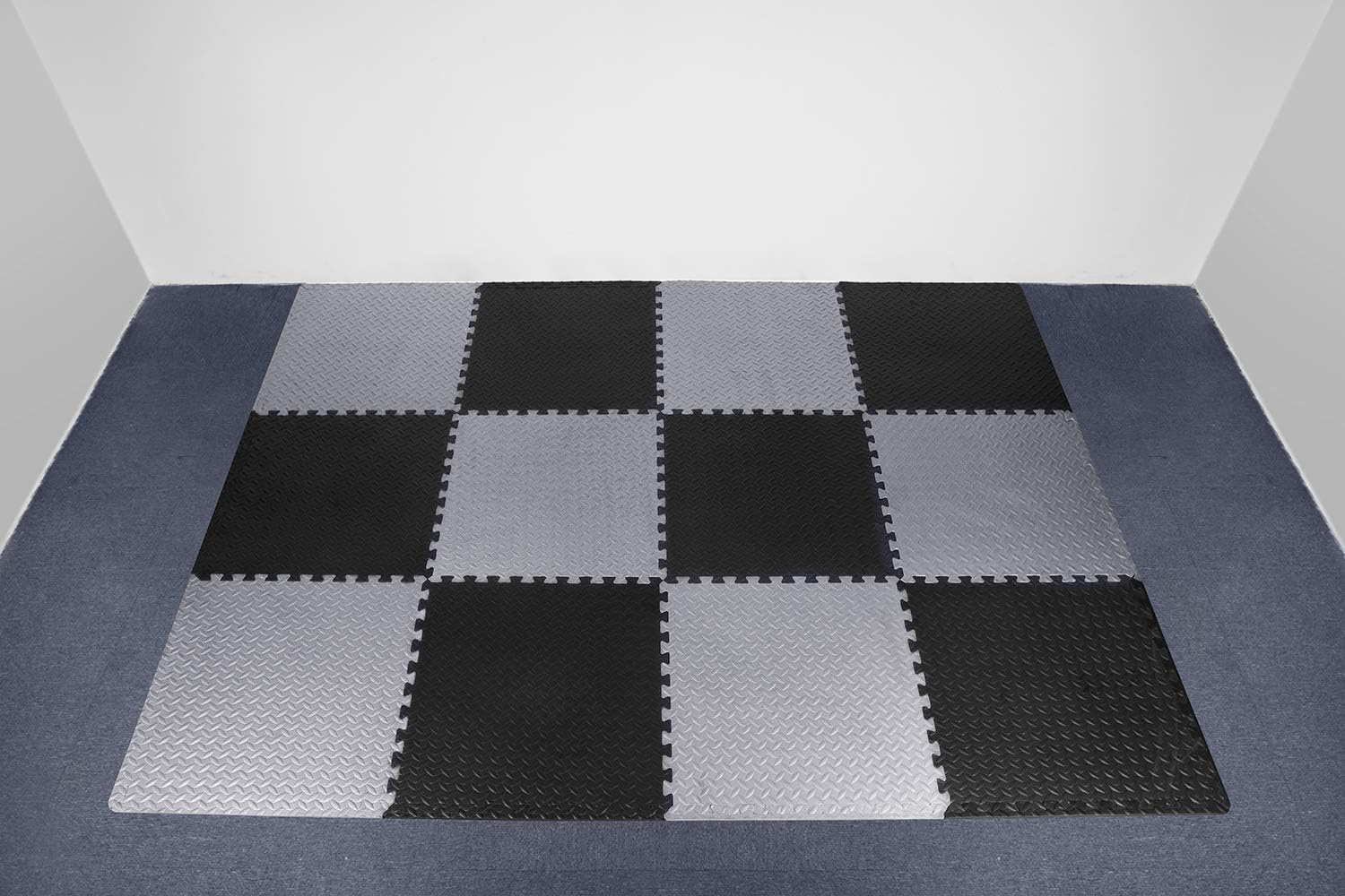 innhom 12 Tiles, 46 SQ. FT Gym Mat Exercise Mat Puzzle Foam Mats Gym Flooring Mat Interlocking Foam Mats with EVA Foam Floor Tiles for Gym Equipment Workout Mat, Black and Gray : Sports & Outdoors