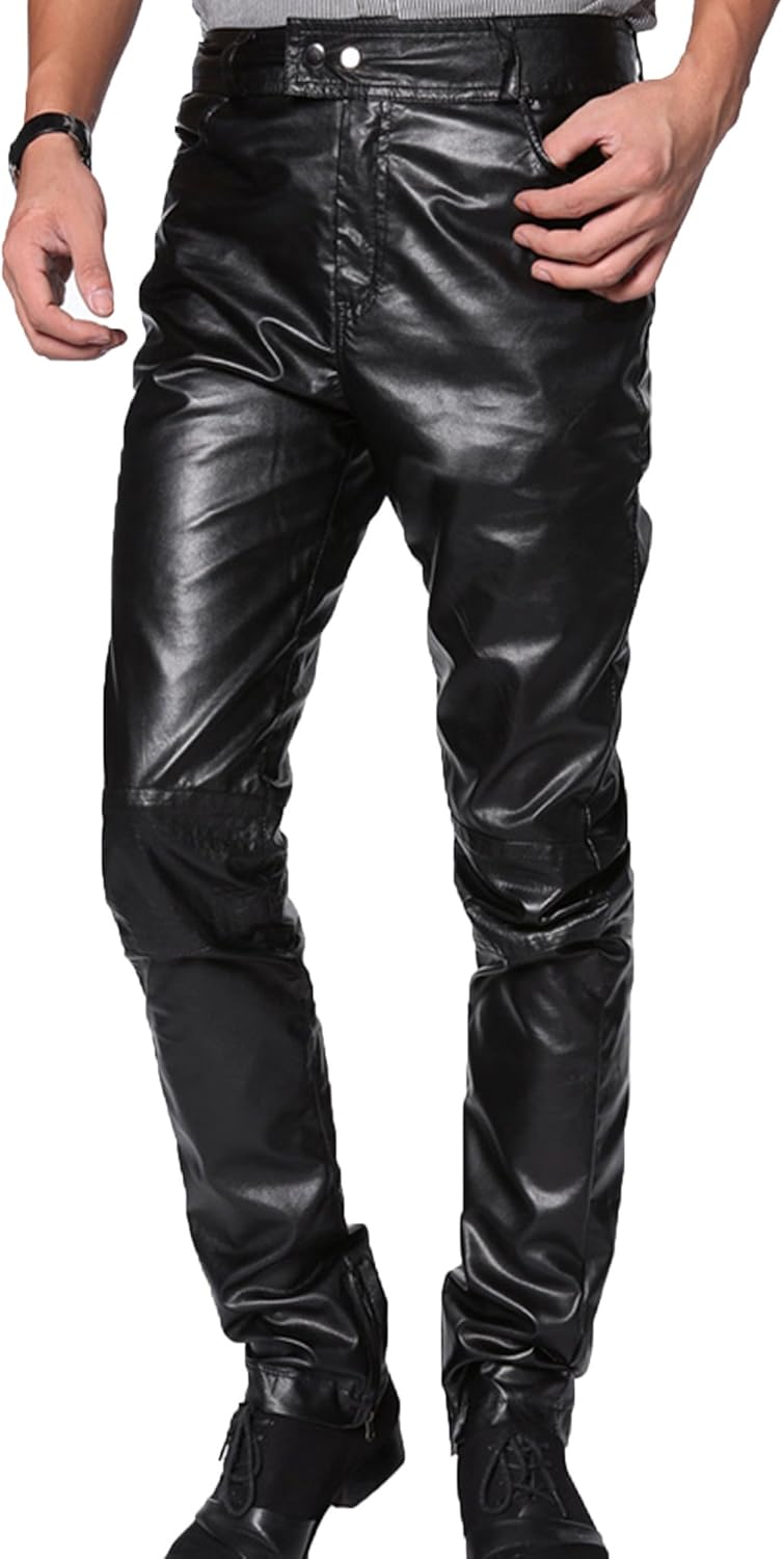 Zeagoo Men's Faux Leather Trousers Pants White Amazon.co.uk Clothing