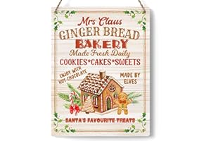 FREHVN Christmas Gingerbread Bakery Sign Decorations Wood Sign Winter Decoration Wooden Signs Rustic Hanging Plaque Home Wall Art 8" x 10" Sign Wall Decor for Farmhouse Home Kitchen