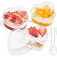 Qeirudu 50 Pack 5 oz Heart Shaped Dessert Cups with Lids and Spoons, Mini Dessert Shooter Cups Cute Plastic Parfait Cups for Wedding Valentine's Day Party Serving Cheesecake Mousse Pudding
