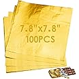 Dootafy 7.8 Inches Foil Wrapper 100pcs Large Chocolate Candy Bar Wrappers Square Gold Wrapping Papers for Protein Energy Bar Break-Apart Chocolate for Mother's Day Wedding Baby Shower Birthday