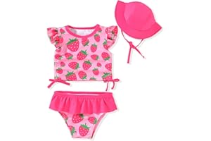 KOZBY Baby Swimsuit Girl 3 Piece Tankini Bathing Suit Ruffle Beach Infant Swimwear with Hat