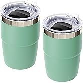 Cafezi 8 oz Espresso/Coffee Cup with Magnetic Lid, Ceramic-Lined 18/8 Stainless Steel, Double-Wall Vacuum Insulated, Stackable, Dishwasher Safe, Mini Tumbler for On-the-Go (Seafoam, 2 Pack)