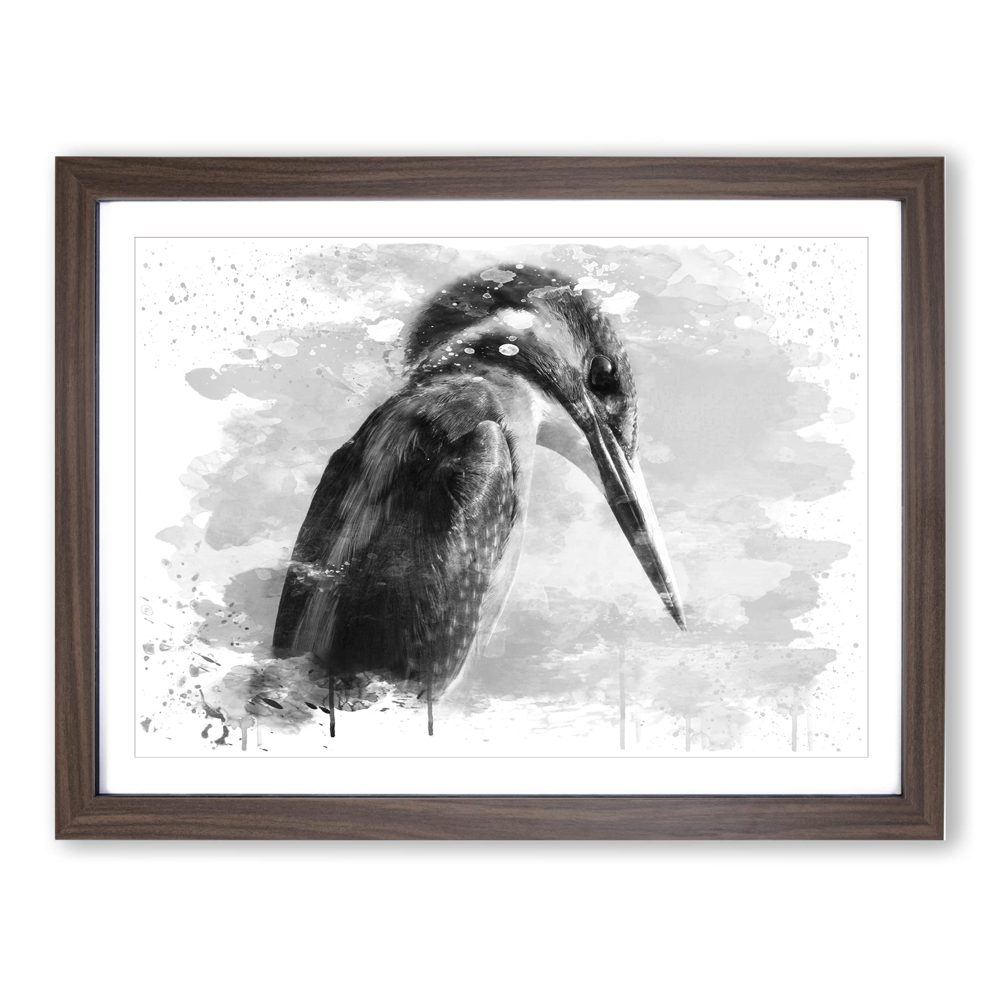 Kingfisher Bird 2 V4 Modern Framed Wall Art Print, Ready to Hang Picture for Living Room Bedroom Home Office Décor, Walnut A4 (34 x 25 cm)