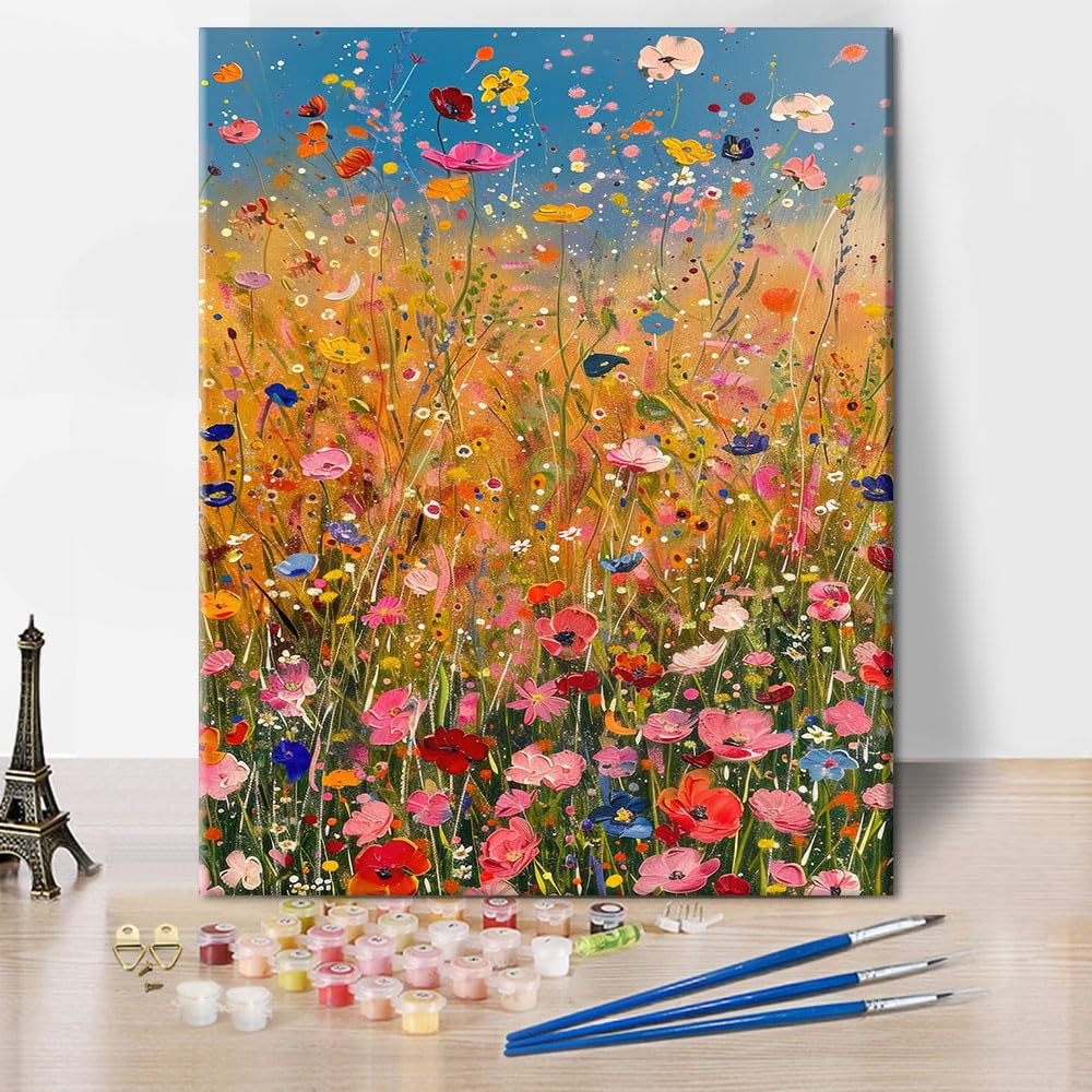 TISHIRON Blooming Flowers Paint by Numbers for Adults, Wildflower Paint by Number Kit for Adults, DIY Bloom Plants Oil Painting Drawing for Gift Home Wall Decor 16"x20"(Frameless) — image 1