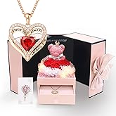 Mealcon Preserved Red Rose Gift Box with Heart Necklace Eternal Real Rose Dainty Love Pendant Romantic Gift for Women on Anniversary, Birthday, Valentine’s Day