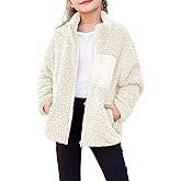 Arshiner Girls Fleece Jacket Sherpa Fall Winter Full Zip Fuzzy Coat Outwear with Pockets