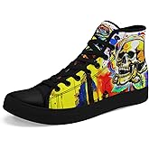 coolcustomize Fashion Skull High-Top Canvas Shoes for Men Women -Unique Vibrant High Top Sneakers Comfortable Casual Shoes