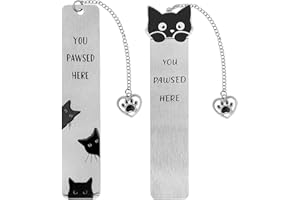 lasuroa 2pcs Cat Bookmarks, Cute Bookmark with Heart Paw Pendant You Pawsed Here Book Mark Funny Aesthetic Lover Reading Acce