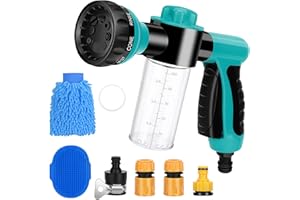 BOBOKA Pup Pony Jet Dog Wash 7 Pieces Pet Bathing Tool Set Include Hose Nozzle Foam Sprayer with Connectors, Dog Rubber Comb Brush and Wash Mitt, for Showering Pet, Car Wash and Watering Plants