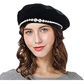 AICHUAN Women French Beret,Velvet Pearls Beret Fall Winter Vintage Beanie Hat for Ladys