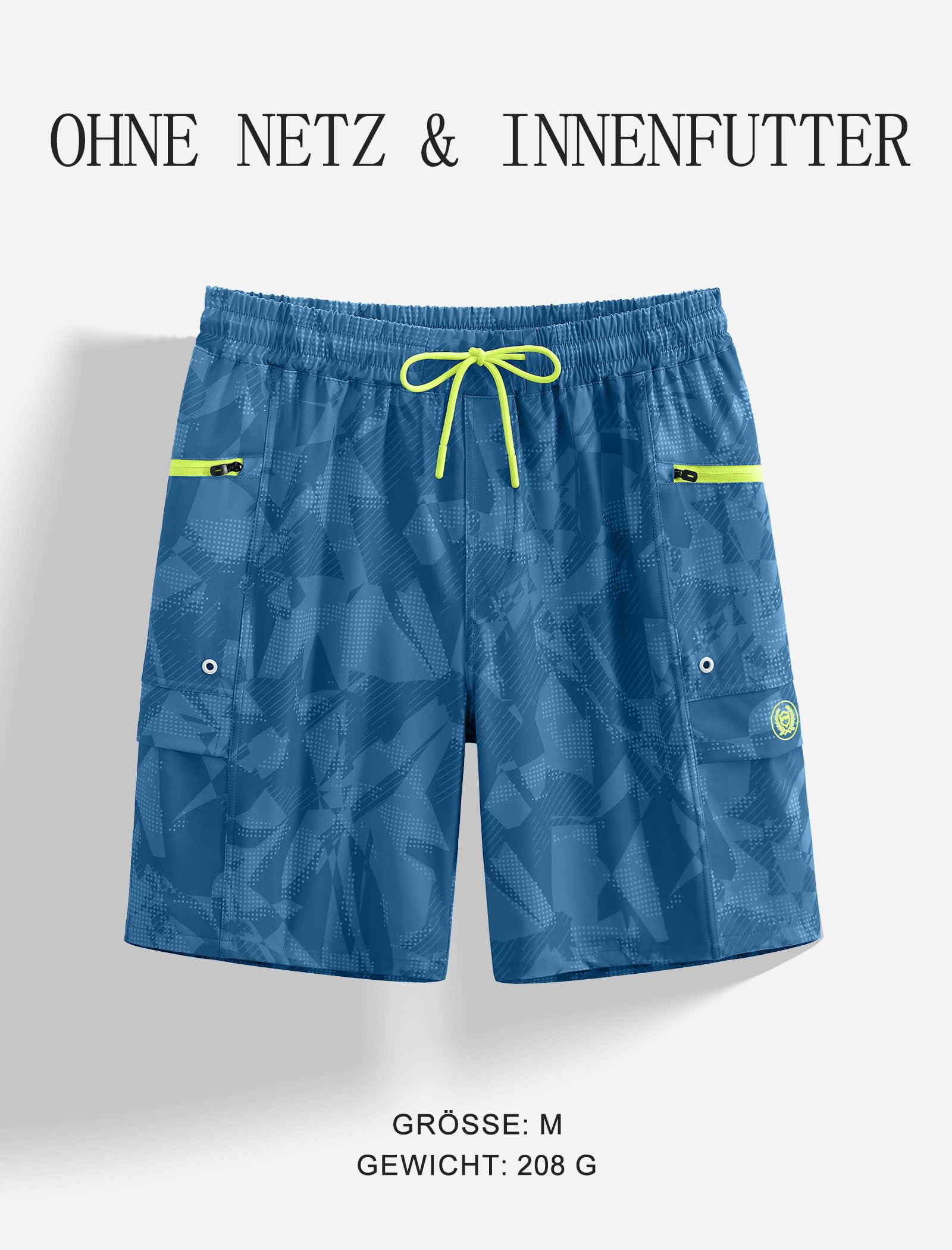APTRO Badehose Herren ohne Futter Schnelltrocknend Lang Sporthose Badeshorts mit Reißverschlusstasche und Verstellbarem Tunnelzug Tiefblau Geometrie L 3