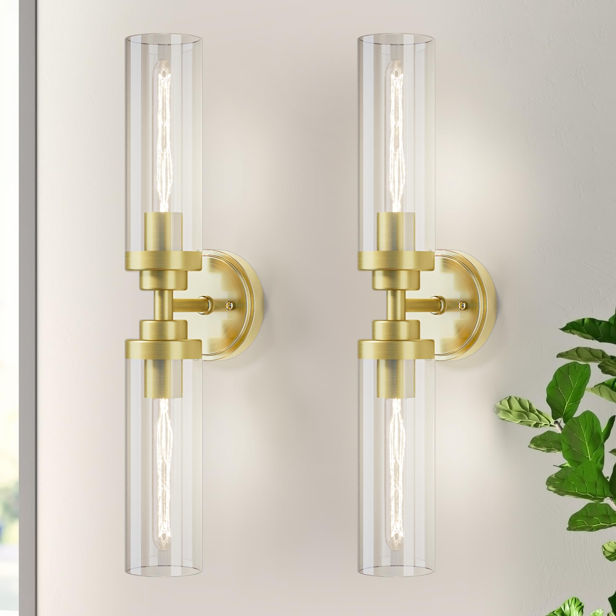 PAZALA Wall Sconces Set of Two, Brass Gold Bathroom Vanity Lighting ...