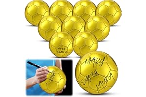 WinnerWhy 6/9 Pcs Gold Autograph Soccer Ball Official Size 2 Mini Trophy Soccer Golden Custom Football with Air Pump for Trophies Anniversary College Coaching Gift Awards Party