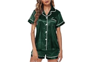 Zzalalana Silk Pajamas for Women 2 Piece Pj Sets Button Up Silky Satin Pajama Shorts Set Casual Soft Comfy Loungewear