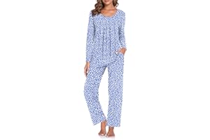 TAOHUADAO Women's Fall Pajamas Set with Pockets Soft Pants with Long Sleeve Top Ladies Sleepwear