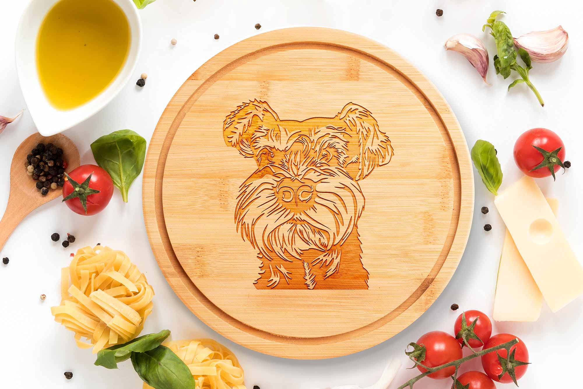 Miniature Schnauzer Portrait Round Hardwood Chopping Board Various Sizes (25cm)