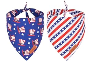 PTDECOR American Flag Dog Bandana 4th of July Dog Bandanas Reversible Triangle Patriotic Bandanas for Medium Large Dogs Pets (Blue, Large)