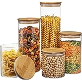 Conjunto 5 Potes Herméticos de Vidro Premium com Tampa de Bambu e Vedação em Silicone – Organizadores Sofisticados Cozinha Di