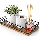 Toilet Paper Basket, 13" Bathroom Basket with Handle, Wood & Iron Toilet Tank Basket, Toilet Basket for Bathroom Tank Topper, Back of Toilet Basket for Living Room and Kitchen Counter (brown)