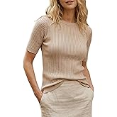 Biffxeu Womens Short Sleeve Tops Fall Crew Neck Casual Pullover Sweaters Basic Clothes Business Outfits for Women