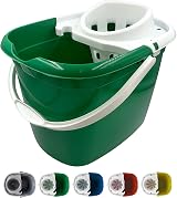 TDBS 12L Colour Coded Mop Bucket with Wringer & Handle Green for Hygiene