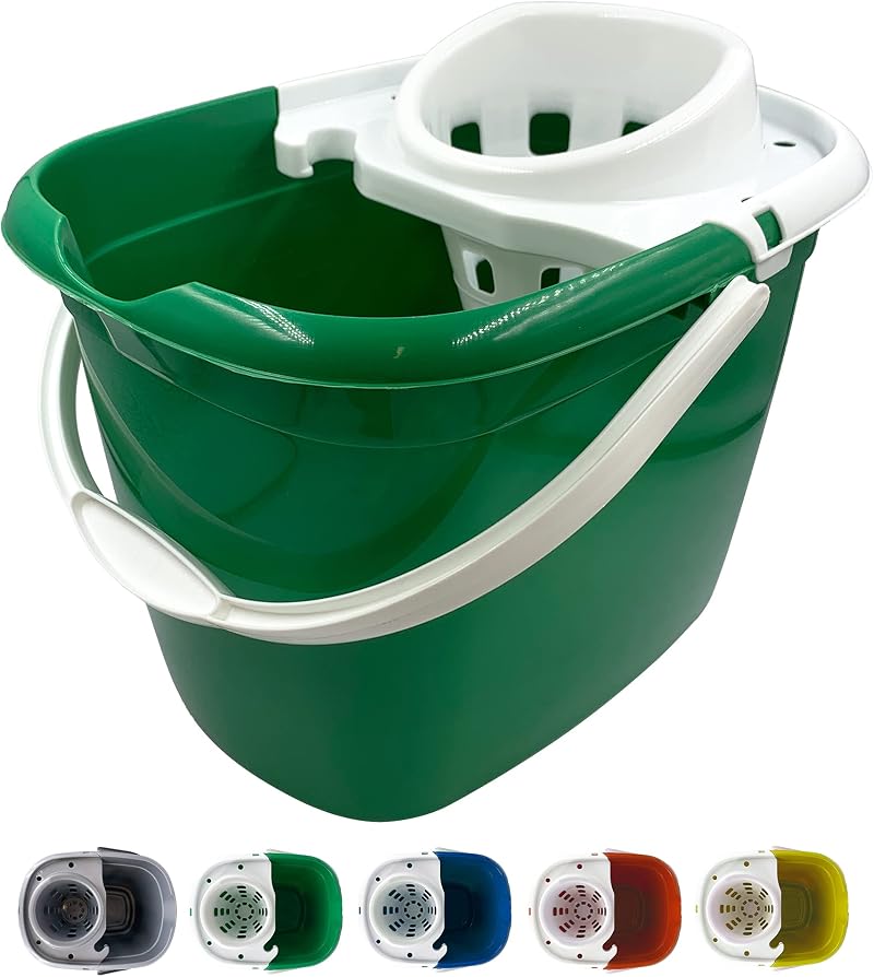 TDBS 12L Colour Coded Mop Bucket with Wringer & Handle Green for Hygiene