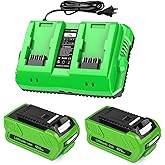 Amityke 2-Pack 40V 4.0Ah Lithium Battery Replacement for Greenworks 40V Battery and Charger Kit (Dual-Port Charger with USB Port),Compatible with Greenworks 40 Volt G-MAX Cordless Power Tools