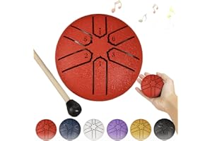 ONERWN Steel Tongue Drum Rain Chime, Rain Drum for Outside, Rain Drum Instrument for Outside, Steel Tongue Drum Rain Chime Waterproof, Steel Tongue Drum 3 Inches 6 Notes, Mini Handpan Drum (Red)