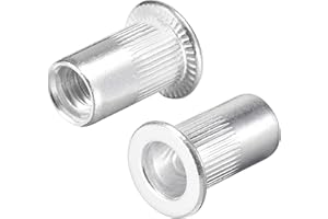 uxcell #10-24 Rivet Nuts Aluminium Alloy Knurled Flat Head Threaded Insert Nut Silver 50pcs