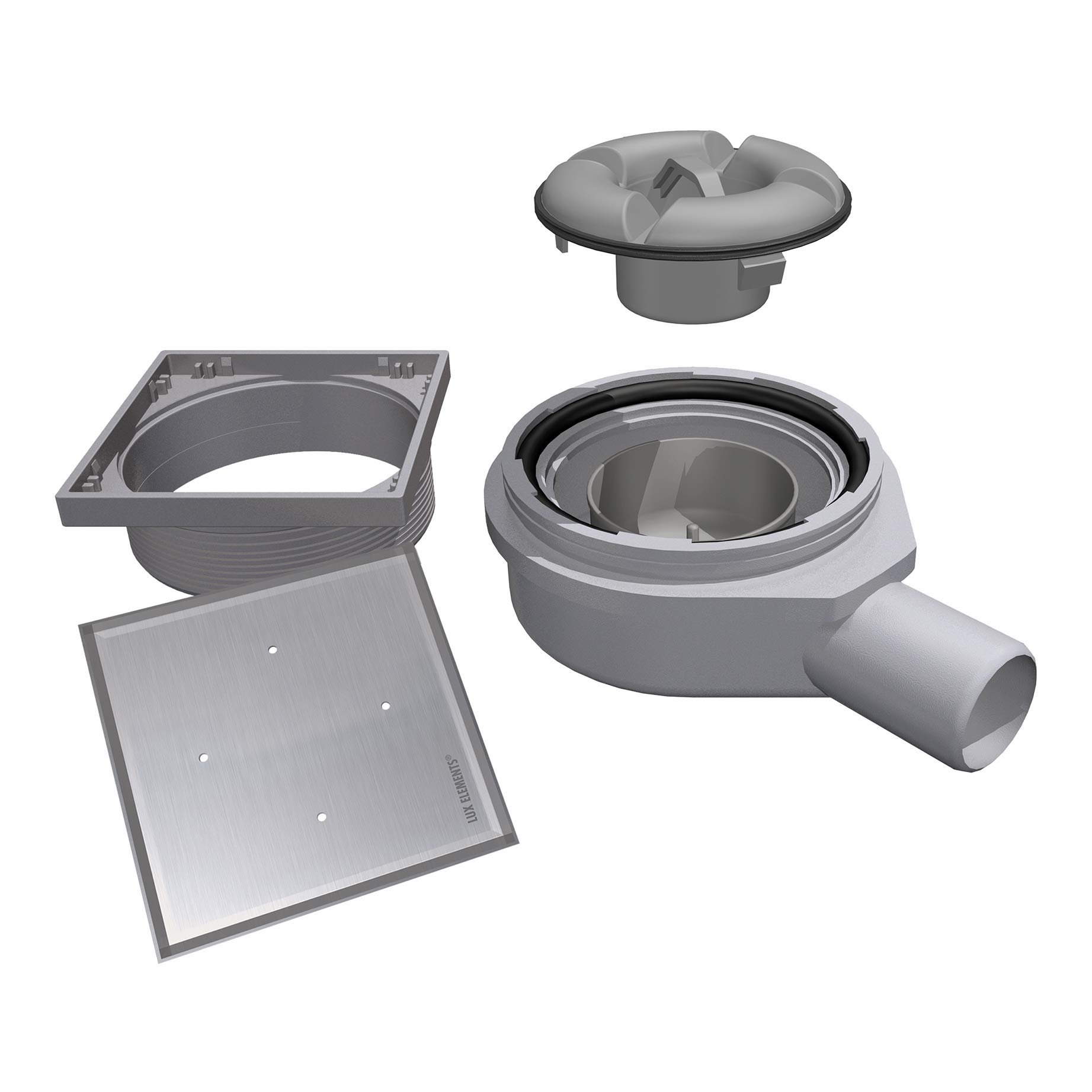 LUX ELEMENTS TUB-BAW-DV Horizontal Drain Pot with Tilable Grate Made of Stainless Steel with Odour Trap for Shower Floors with Point Drain
