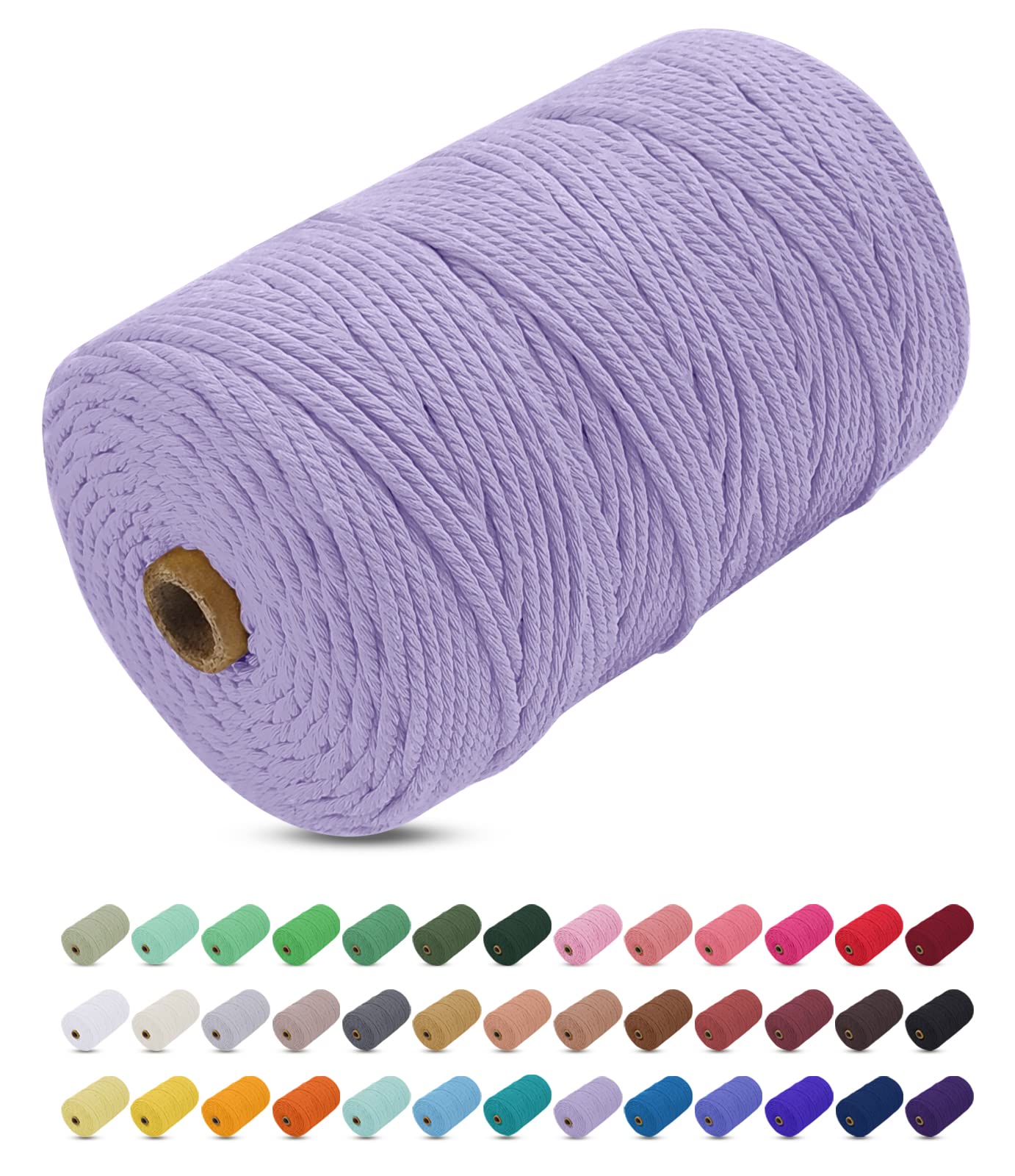 Uiopa Macrame Cord 3mm x 200m, Thick Macrame Rope Yarn Soft Natural Cotton Cord, Coloured 4-Ply Macrame String for DIY Craft, Plant Hangers, Wall Hanging, Christmas Decorations (Purple)