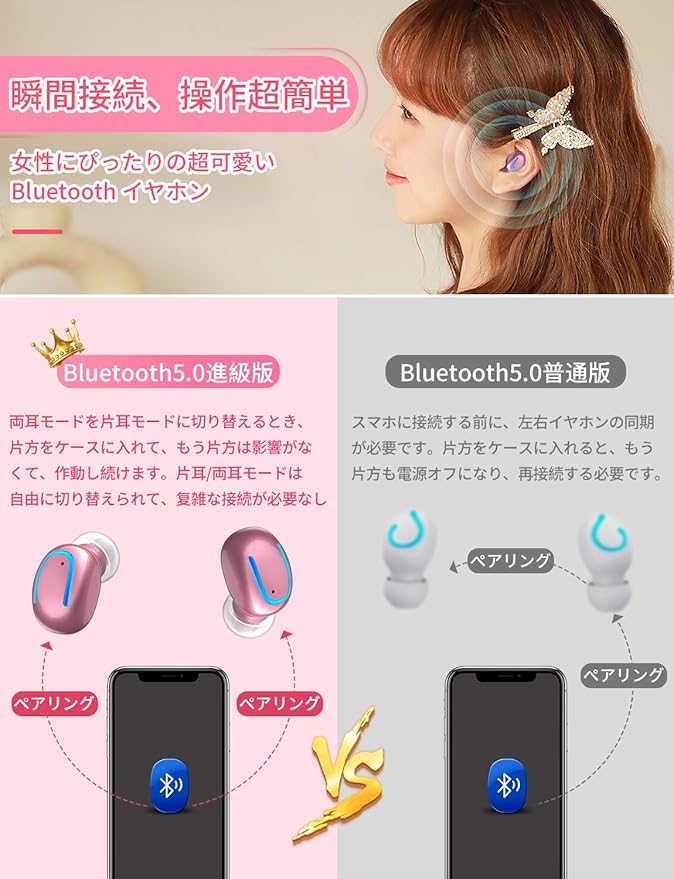 Amazon Co Jp ワイヤレスイヤホン Bluetooth 5 0 瞬時接続 ローズゴールド Bluetooth イヤホン 女性 可愛い ピンク 完全ワイヤレス イヤホン 最新 スポーツ イヤホン ワイヤレス ハンズフリー通話 Hi Fi高音質 Ipx7防水 3dステレオサウンド カナル型 両耳 片耳 左右