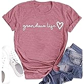 Grandma Shirt Women Casual Grandma Life Heart Printed T-Shirt Funny Tee Shirt for Grandma