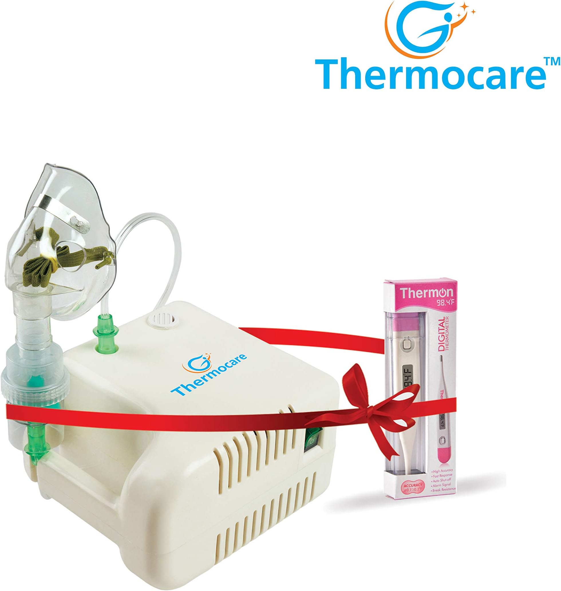Thermocare nano Compressor nebulizer machine with complete kit child,kid and adult mask free digital thermometer