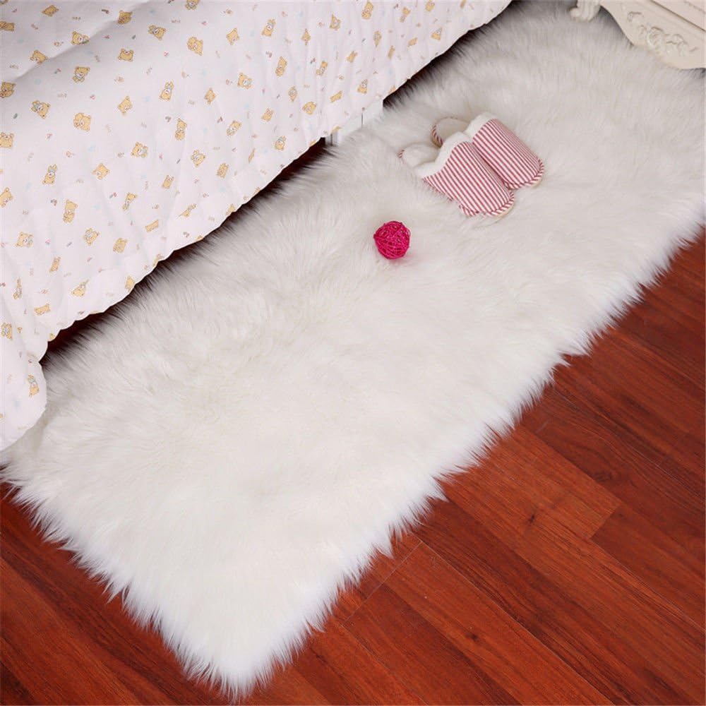 CHITONE White Faux Fur Sheepskin Area Rug Supersoft Fluffy Rectangle Sheepskin Rug Shaggy Rug Floor Mat Carpet Decoration,5x7 Feet